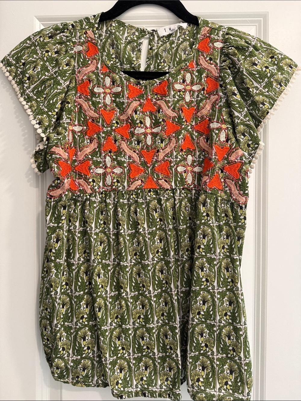 THML Green Printed Tunic with Orange Embroidery